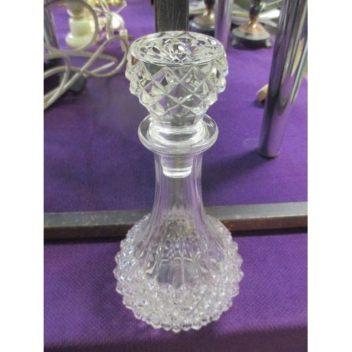 258B - GLASS CLARET JUG WITH PLATED TOP TOGETHER WITH A CRYSTAL D'ARQUES FRANCE BOXED DECANTER