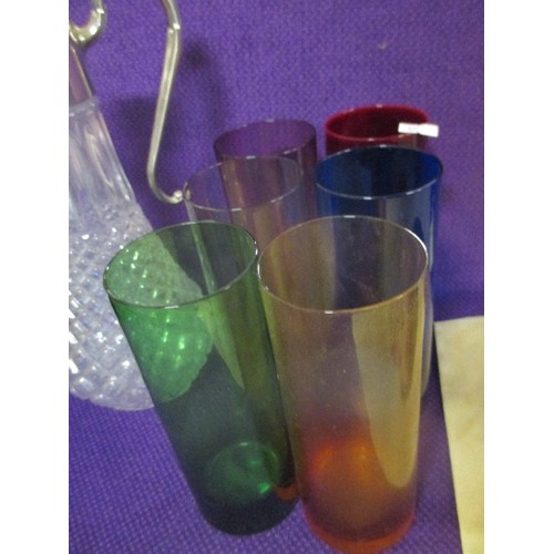 258C - SET OF 6 1960'S RETRO TUMBLERS - MULTI COLOURED