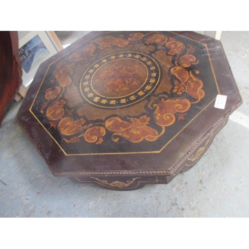 515 - TWO TABLE TOPS, ONE WITH BURR WOOD VENEER, THE OTHER OCTAGONAL SHAPE WITH MARQUETRY INLAY AND PENWOR... 