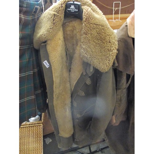 246B - GENTS VINTAGE SHEEPSKIN LINED KHAKI CANVAS COAT TOGETHER WITH A WAXED STOCKMAN JACKET