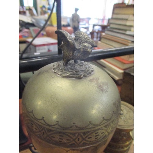 331A - VICTORIAN SILVER PLATED EGG CODDLER BY HUKIN & HEATH, BRASS STRING DISPENSER AND AN ORIENTAL VESSEL