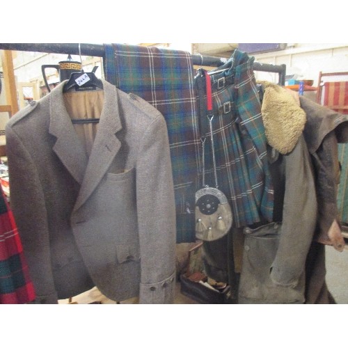 246A - HARRIS TWEED NATIONAL DRESS GENTS JACKET BY SCOTCH HOUSE TOGETHER WITH A GREEN CHECK TARTAN KILT AND... 