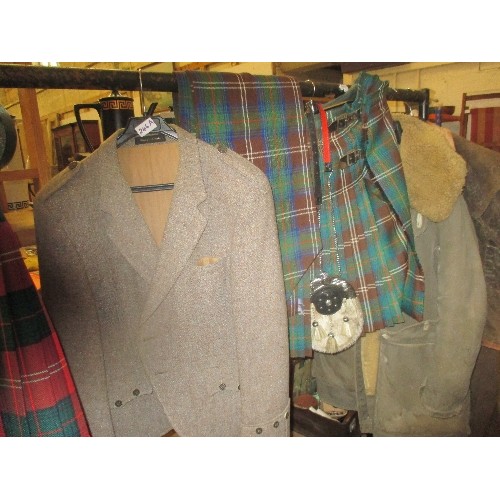 246A - HARRIS TWEED NATIONAL DRESS GENTS JACKET BY SCOTCH HOUSE TOGETHER WITH A GREEN CHECK TARTAN KILT AND... 