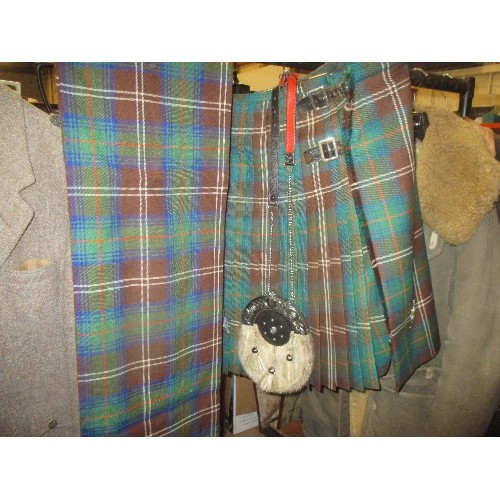 246A - HARRIS TWEED NATIONAL DRESS GENTS JACKET BY SCOTCH HOUSE TOGETHER WITH A GREEN CHECK TARTAN KILT AND... 