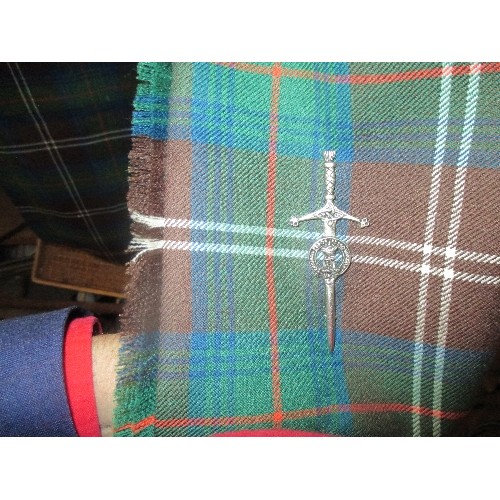 246A - HARRIS TWEED NATIONAL DRESS GENTS JACKET BY SCOTCH HOUSE TOGETHER WITH A GREEN CHECK TARTAN KILT AND... 