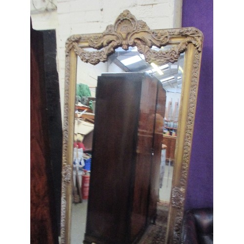 184 - A SUPERB AND VERY LARGE FRENCH STYLE WALL MIRROR IN ORNATE GILT FRAME WITH SWAGS AND SHELL MOTIF IN ... 