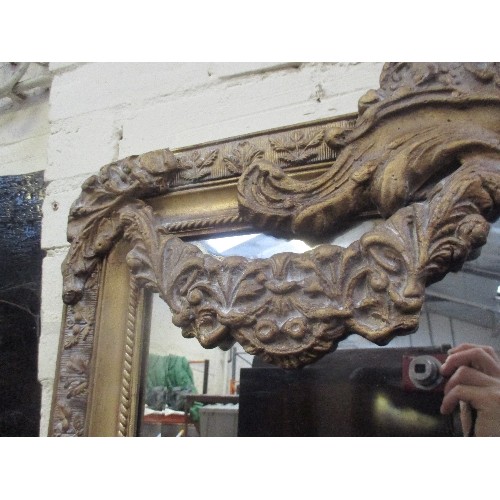 184 - A SUPERB AND VERY LARGE FRENCH STYLE WALL MIRROR IN ORNATE GILT FRAME WITH SWAGS AND SHELL MOTIF IN ... 