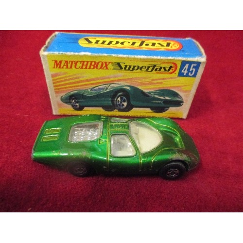 376H - MATCHBOX SUPERFAST NO 45 FORD GROUP 6, SLIGHT SCUFFS, ORIG BOX AND A MATCHBOX NO 72 HOVERCRAFT GOOD ... 