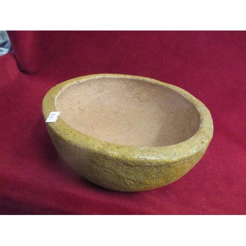 65 - RUSTIC EGYPTIAN CLAY BOWL. 26CM DIAM.