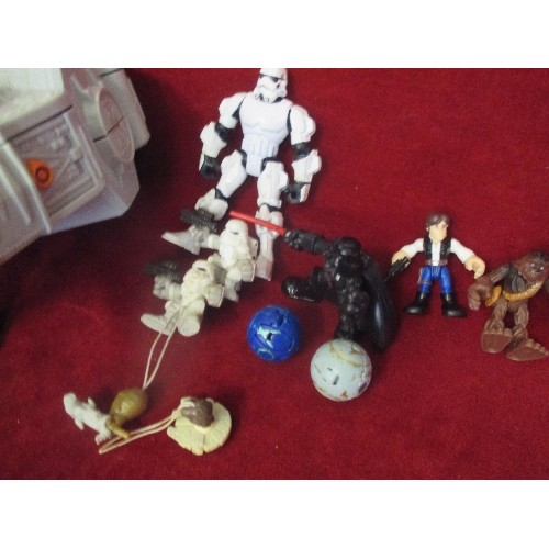 60 - STAR WARS -  MILLENIUM  FALCON  SPACESHIP,  3 LIGHT SABERS -  STORM TROOPER,  DARTH VADER FIHURES AN... 