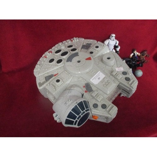 60 - STAR WARS -  MILLENIUM  FALCON  SPACESHIP,  3 LIGHT SABERS -  STORM TROOPER,  DARTH VADER FIHURES AN... 