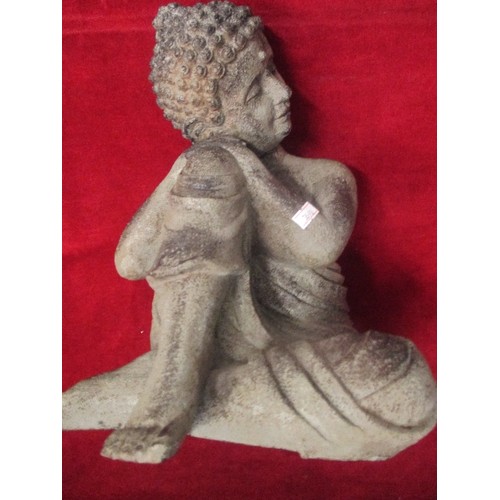 61 - BUDDHA STONE EFFECT STATUE, 36CM HIGH