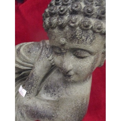 61 - BUDDHA STONE EFFECT STATUE, 36CM HIGH