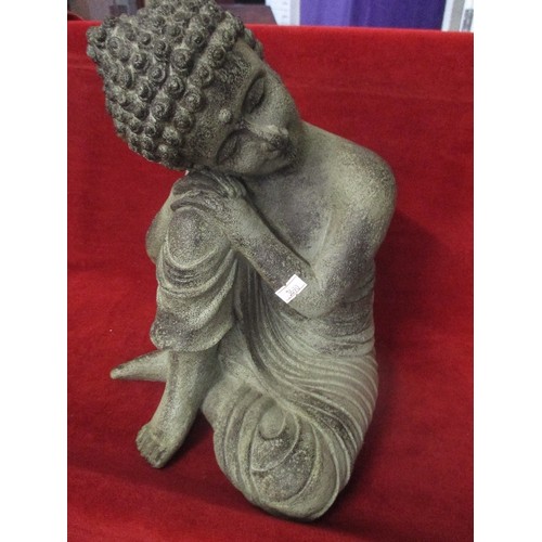 61 - BUDDHA STONE EFFECT STATUE, 36CM HIGH