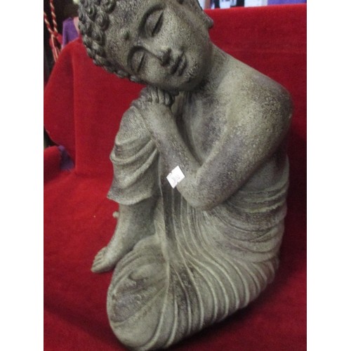 61 - BUDDHA STONE EFFECT STATUE, 36CM HIGH