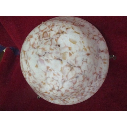 64 - LOVELY PINK MOTTLED RETRO FLYCATCHER CEILING SHADE  WITH CHAINS