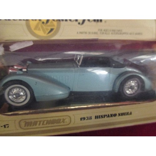 68 - 2 X MODELS OF YESTERYEAR - 1931 STUTZ BEARCAT, 1938 HISPANO SUIZA AND A CORGI MAX BUG, ALL BOXED