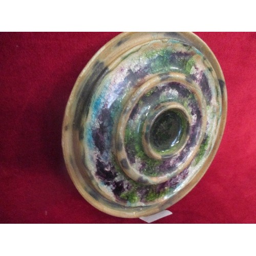 71 - STUDIO POTTERY DISC INFUSED WITH  AMETHYST UNDER RESIN