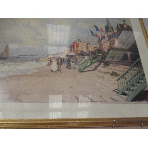 72 - LARGE CLAUDE MONET PRINT 'BEACH AT TROUVILLE' FRAMED AND GLAZED