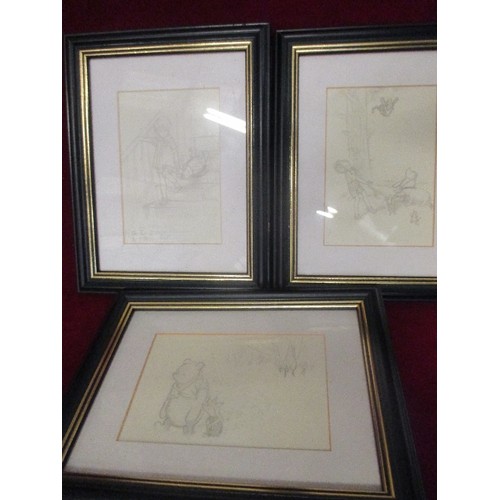 81 - 3 X PRINTS OF ORIGINAL DRAWINGS ' WINNIE THE POOH'  FRAMED AND GLAZED
FROM THE VICTORIA AND ALBERT M... 