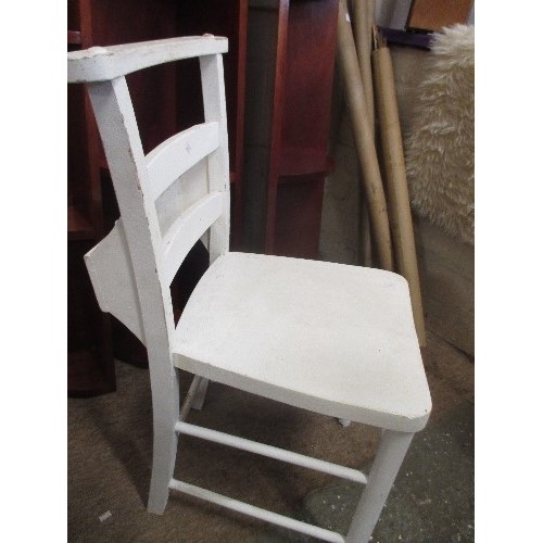 150 - ANTIQUE CHURCH OR CHAPEL CHAIR PAINTED WHIE