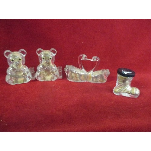 206 - COLLECTION OF GLASS ANIMALS, GLASS ROSEBOWL, IN A LOVELY WOVEN BASKET