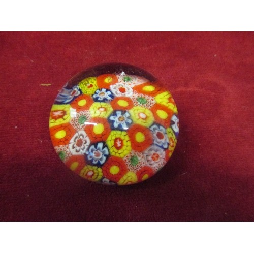 343 - FOUR GLASS PAPERWEIGHTS INCLUDING MILLEFIORI