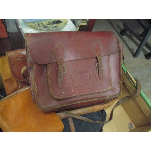 449 - GOOD LOT OF MOSTLY VINTAGE LEATHER SATCHELS, BRIEFCASES, COIN PURSE, STATIONERY CASE, MUSIC CASE ETC