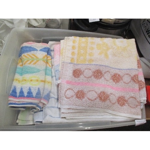 454 - PLASTIC BOX FULL OF TOWELS