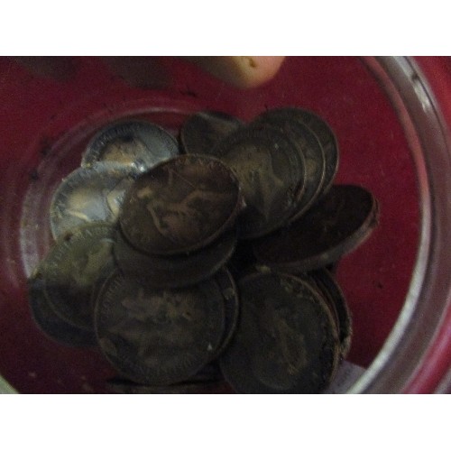 21 - JAR OF APPROX 40 X GEORGE V PENNY COINS