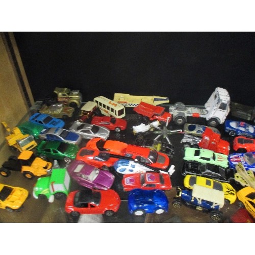 187B - 2 SHELVES OF PLAYWORN DIECAST VEHICLES - MATCHBOX, THUNDERBIRDS ETC