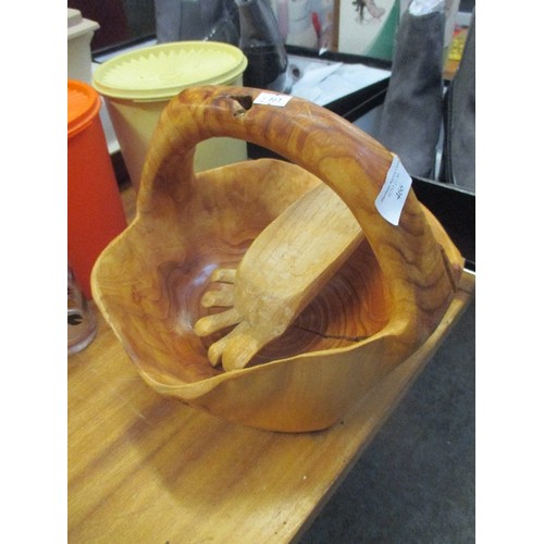 72 - CARVED WOODEN BOWL AND A CARVED FOOT BOWL