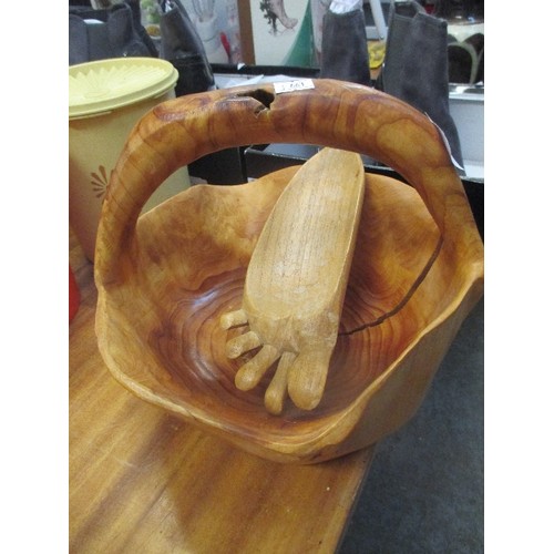 72 - CARVED WOODEN BOWL AND A CARVED FOOT BOWL