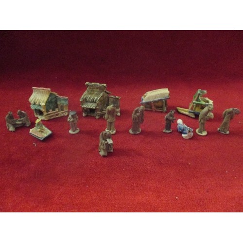 7 - COLLECTION OF VINTAGE CHINESE MUDMEN MINIATURE FIGURES AND BOATS. FIGURES APPROX 3CM