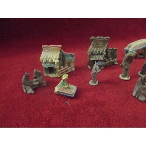 7 - COLLECTION OF VINTAGE CHINESE MUDMEN MINIATURE FIGURES AND BOATS. FIGURES APPROX 3CM