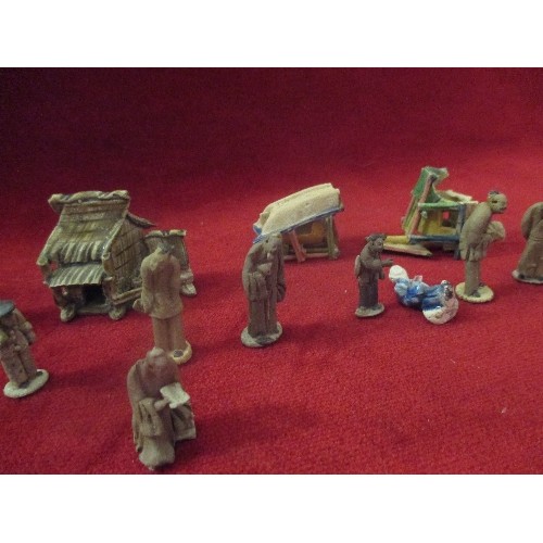 7 - COLLECTION OF VINTAGE CHINESE MUDMEN MINIATURE FIGURES AND BOATS. FIGURES APPROX 3CM