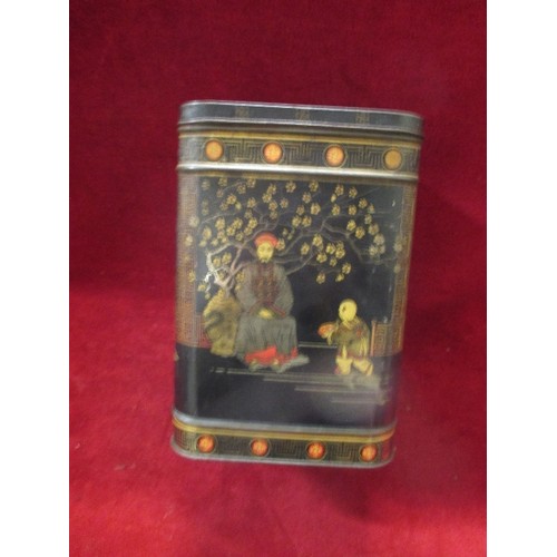 54 - VINTAGE TOLEWARE TEA CADDY TIN - CHINESE DESIGN