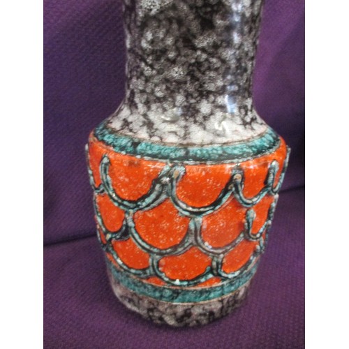 56 - VINTAGE WEST GERMAN LAVA  VASE IN GREY AND ORANGE