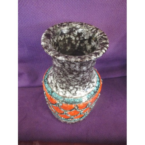 56 - VINTAGE WEST GERMAN LAVA  VASE IN GREY AND ORANGE