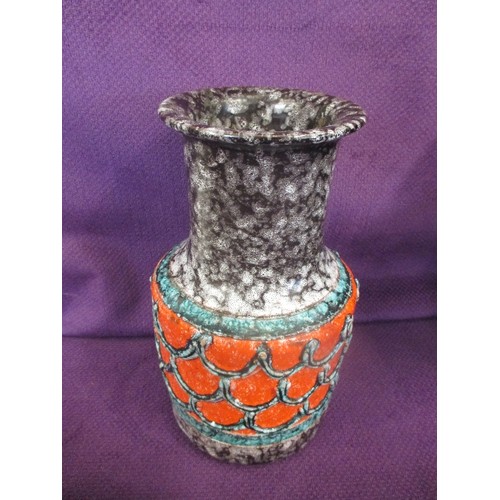 56 - VINTAGE WEST GERMAN LAVA  VASE IN GREY AND ORANGE