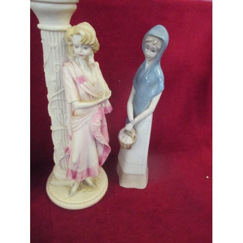 90 - 3 FEMALE FIGURES, ONE IS ORIENTAL STYLE PORCELAIN BY CASADES SPAIN, ANOTHER LLADRO STYLE