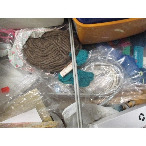 119 - A LARGE QUANTITY OF HABERDASHERY COTTONS, RIBBONS, BUCKLES, BUTTONS, FABRIC PIECES ETC