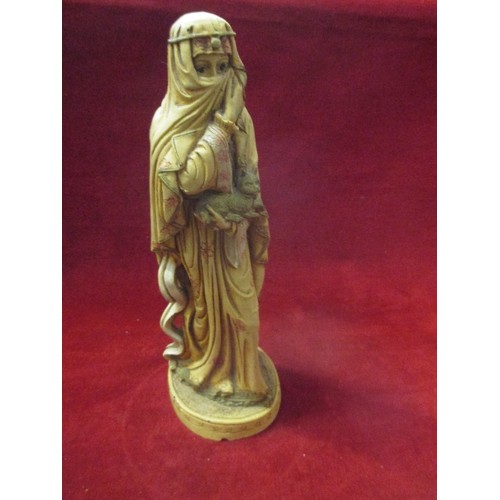 91 - HEAVY RESIN FIGURE OF A MIDDLE EASTERN WOMAN WITH CAT - 30CM