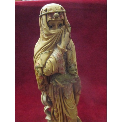 91 - HEAVY RESIN FIGURE OF A MIDDLE EASTERN WOMAN WITH CAT - 30CM