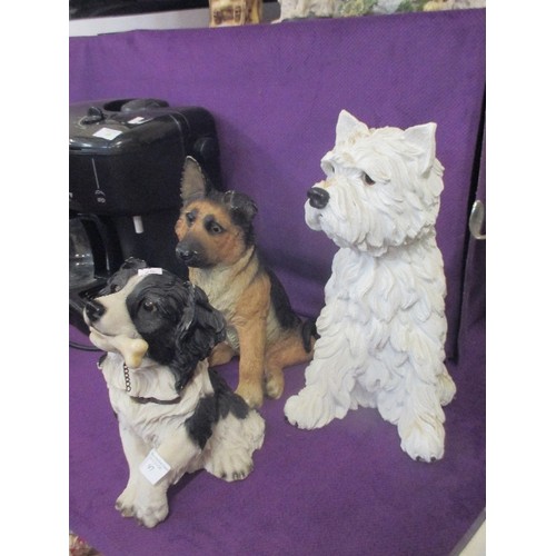 97 - THREE LARGE DOG FIGURES INCLUDING SCOTTISH TERRIER, ALSATION PUPPY AND SHEEPDOG PUPPY