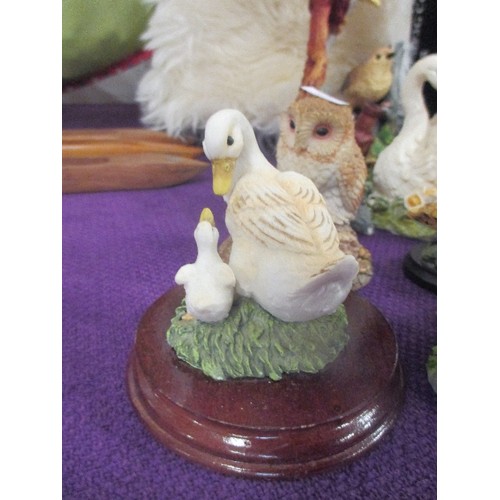 112 - SELECTION OF BIRD FIGURES- EAGLES, OWLS, SWANS, DUCKS ETC - RESIN AND CERAMIC