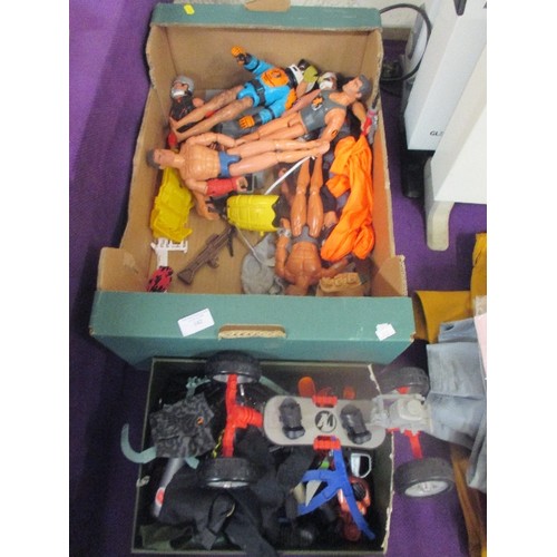 142 - BOX OF ACTION MEN FIGURES, VEHICLES AND CLOTHES