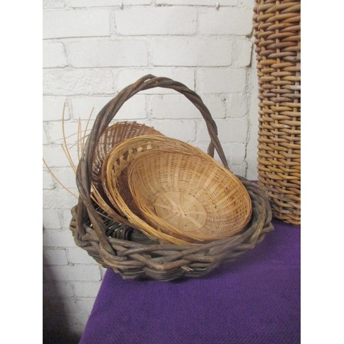 143 - WICKER FISH TRAP AND WICKER BASKETS