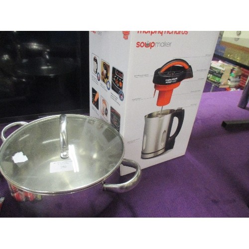 166 - MORPHY RICHARDS SOUP MAKER AND A LARGE ALUMINIUM TWO HANDLED PAN