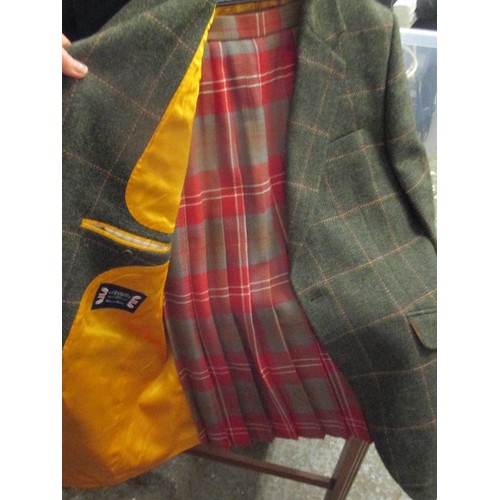 192 - A CHARLES TYRWHITT WOOL JACKET IN A FOREST GREEN CHECK DESIGN TOGETHER WITH A KILT BY JEDBURGH KILTM... 